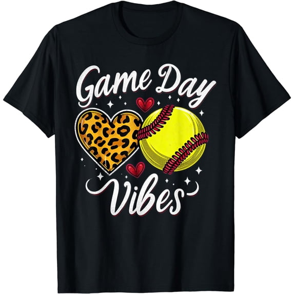 Bleached Softball Game Day Vibes Leopard Heart Headband Mom T-Shirt