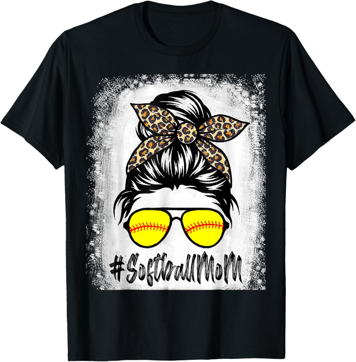 Mom Life Graphic T-Shirt For Women - Bleached Leopard Print, Loose Fit Casual Tee, Small Gray