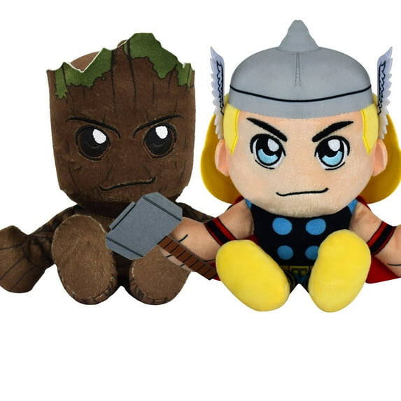 Bleacher Creatures Marvel Kuricha Bundle: Groot and Thor Kuricha Plushies - Soft Chibi Inspired Plush