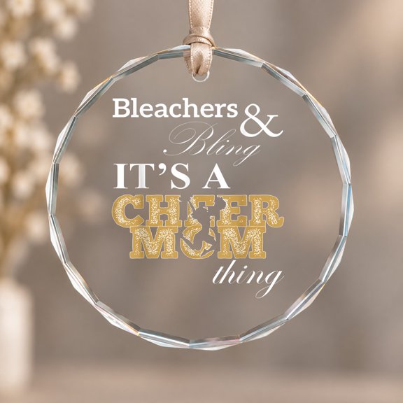 Bleachers Bling Its A Cheer Mom Thing Cheerleading Ornament, Shelf Decor, Circle Glass Ornament