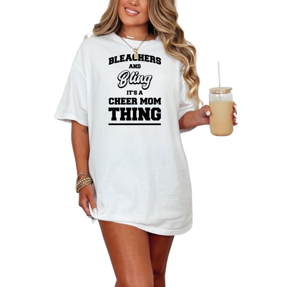 Bleachers and Bling Cheer Mom Thing, White Comfort Colors T-Shirt, 3XL