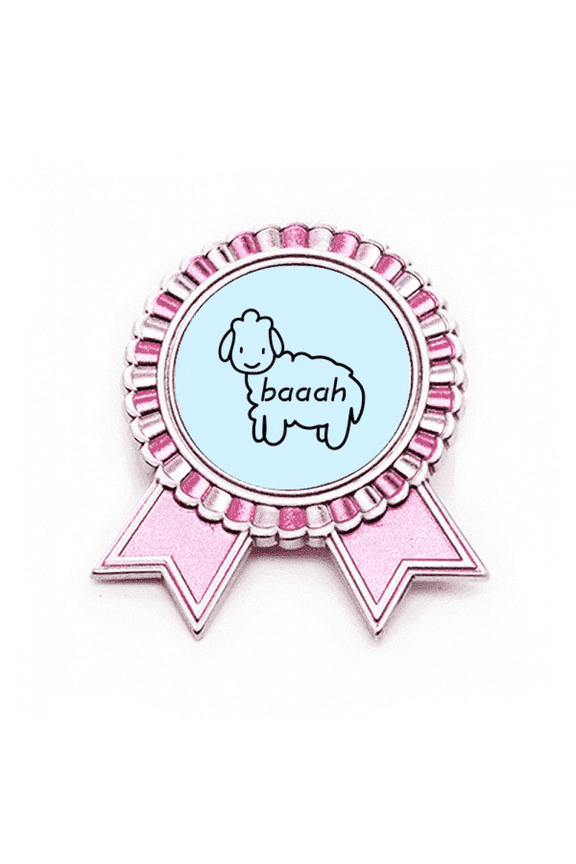 Bleating Lovely Sheep Goat Badge Brooch Pin Pink Winner Award Medal