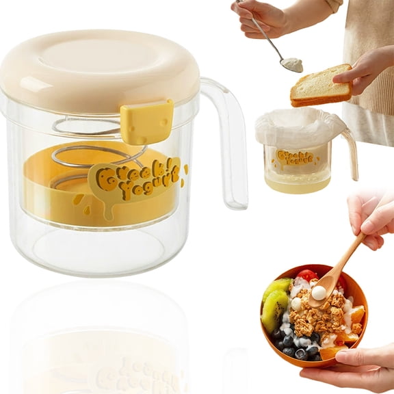 Blecry Greek Yogurt Filter with Lid, Reusable Strainer for Making Thick Greek Yogurt, Cheese & tofu, Medium Kitchen tool, Yellow