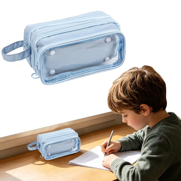 Blecry Large Capacity Pencil Case for Stu-dents, Detachable Transparent Multi-Layer Stationery Storage Bag, High Value Pen Pouch for Schol, Anime and Travel Supplies (Blue)