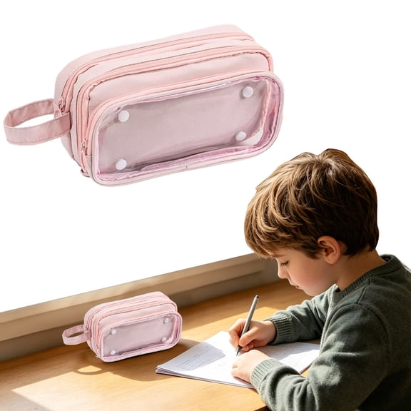 Blecry Multi-Layer Pencil Case for Schol, Detachable Transparent Large Capacity Stationery Storage Bag, Stu-dent High Value Pen Pouch for Anime and Travel Lovers (Pink)