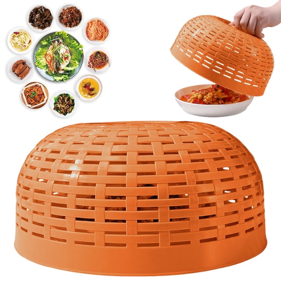 Blecry Multifunctional Kitchen Food Cover Drain Basket, Orange, 26*26 Cm,Fly Cover for Anti Gnat Washing Basket Round Screen Cover Kitchen Draining Container for Dining Table