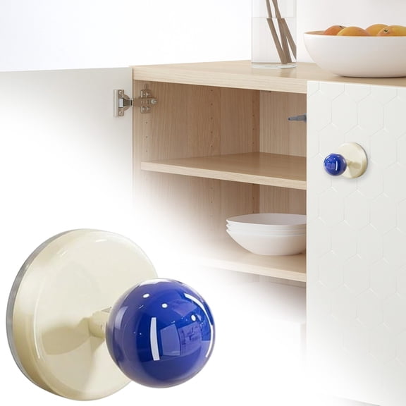 Blecry No-Drill Suction Cup Handle, Removable and Reusable Drawer Pulls for Cabinet, Versatile Knob for Glass Door and Refrigerator, Round Hooks for Kitchen, Bathroom, and Home (Blue)