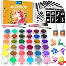 Bledras Glitter Tattoo Kit for Kid, 36 Colors,178 Stencil,4 Brushe,2 Glue, Carnival Festival/Party
