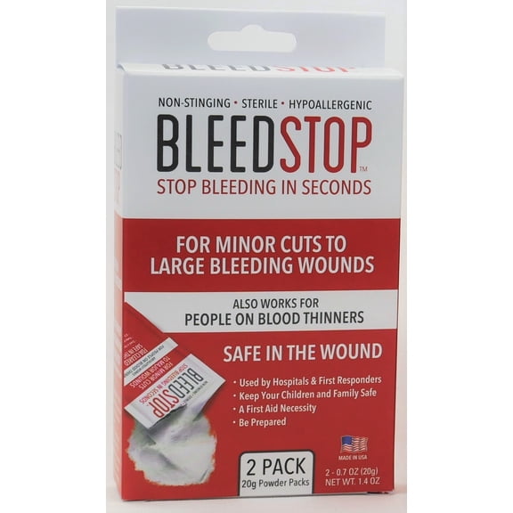 BleedStop Cut & Abrasion Care Powder, 20g Pouches, 2 Pack