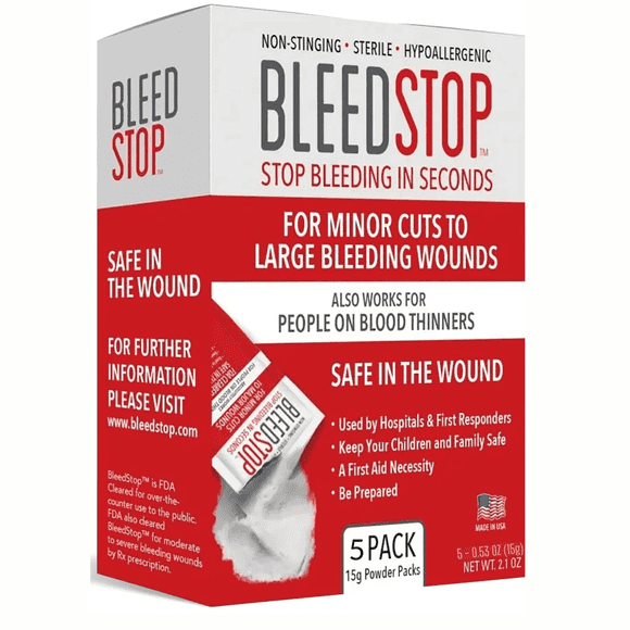 BleedStop First Aid Powder for Blood Clotting, Trauma Kit - 5 PK (15g) Pouches