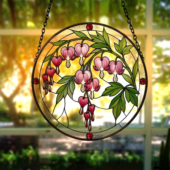 Bleeding Heart Faux Stained Glass Acrylic Suncatcher, Window Hanging Decor, Plant Lover Gift