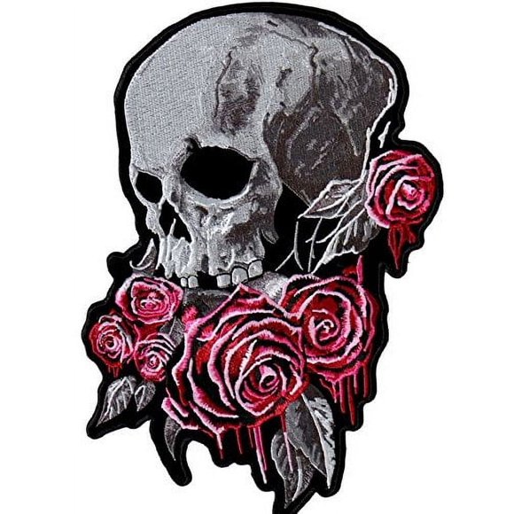 Bleeding Roses, High Thread Embroidered Iron-on / Saw-on Rayon Patch - 3" x 4"
