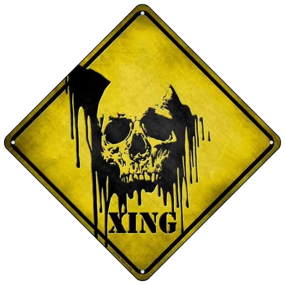 Bleeding Skull Metal Sign caution xing road traffic crossing Size: 8 inch x 8 inch