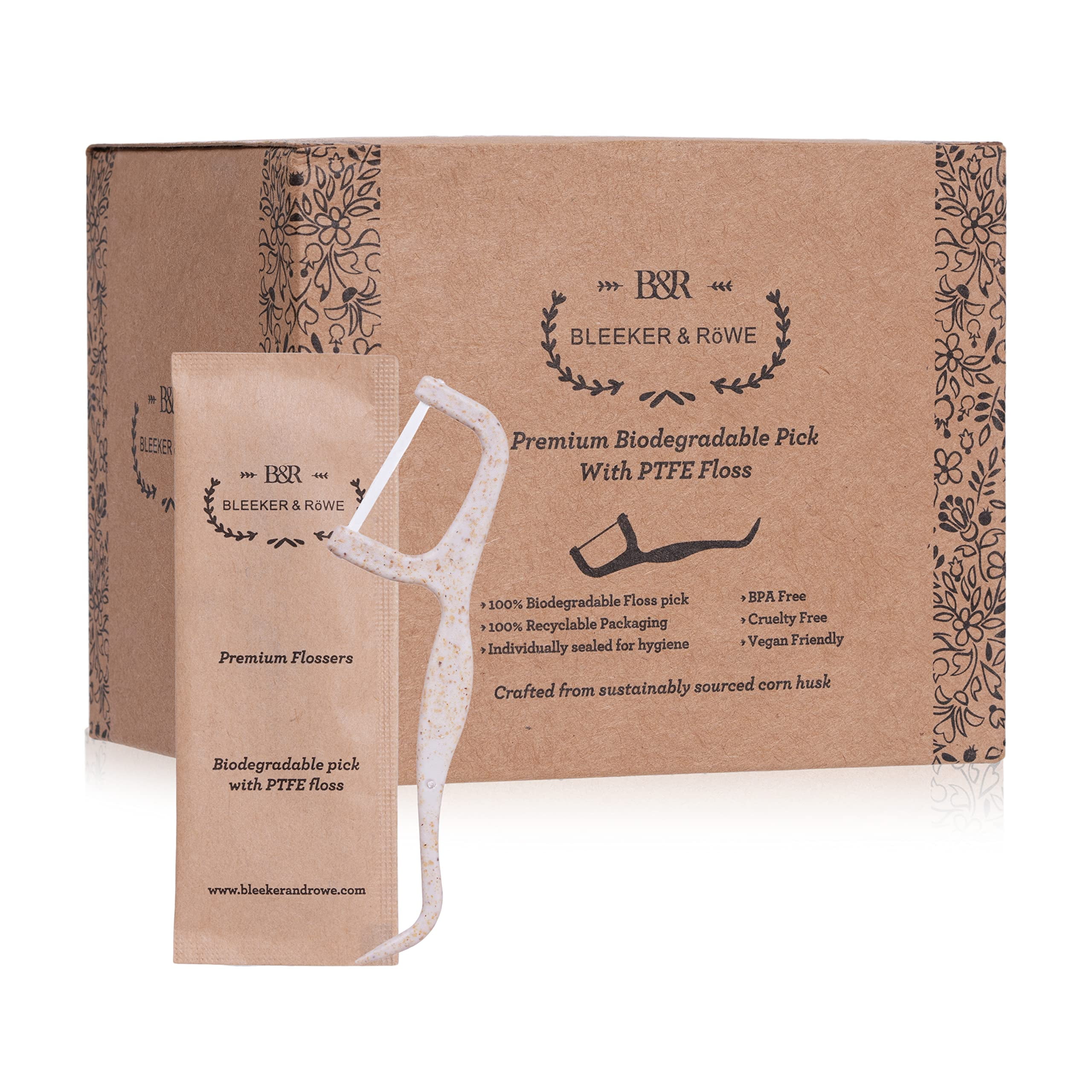 Bleeker and Rowe Biodegradable Individually Wrapped Floss Picks Eco