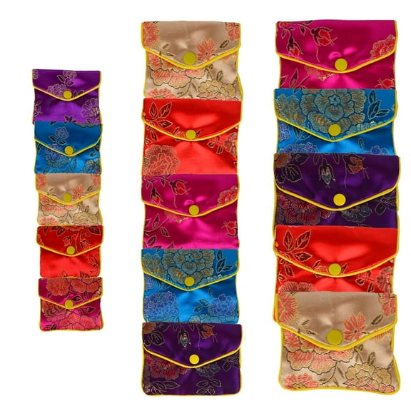 Bleiou 15 Pack Chinese Silk Brocade Coin Purse Embroider Jewelry Bag Zipper Wallet Pouch(S&M&L)