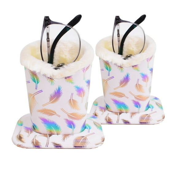 Bleiou 2 Pack Plush Lined Eye glasses Holder Stand Unisex Leather Glasses Case