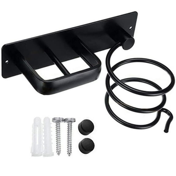 Bleiou Hair Dryer Holder Hairdryer Station Wall Mounted Spiral Shelf Bracket Stand Hanger Straightener Organizer Blow Storage with Holes Rack For Bathroom Aluminum Professional,Black