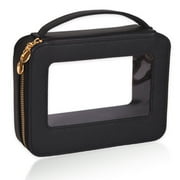 Bleiou Travel Clear Makeup Bag Organizer Toiletry Cosmetic Bag Portable Transparent Makeup Case Large Storage,Black