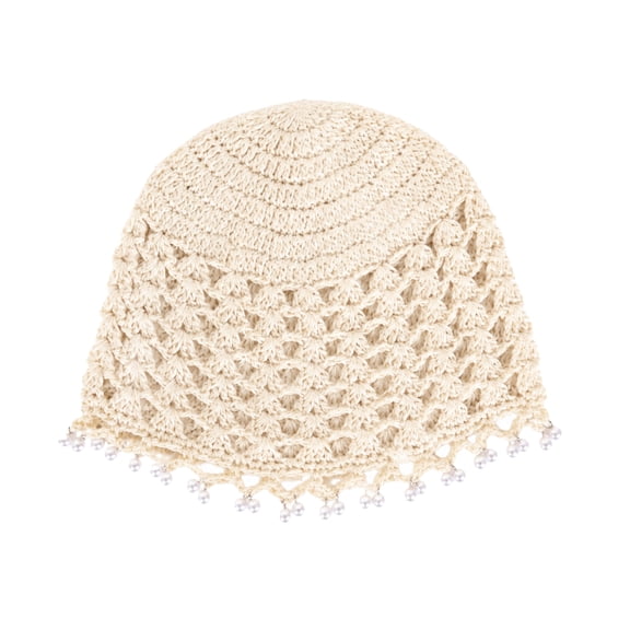 Bleiou Women's Crochet Beanie With Pearl Trim Hollow Bohemian Beach Vacation Outdoor Travel Hat For Summer