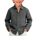 thumbnail image 1 of Blekii Boys Long Sleeve Button down Shirt Casual Collar Cotton Linen Solid Top, Dark Gray, 140, 1 of 4