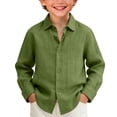 thumbnail image 1 of Blekii Boys Long Sleeve Button down Shirt Casual Collar Cotton Linen Solid Top, Green, 120, 1 of 4