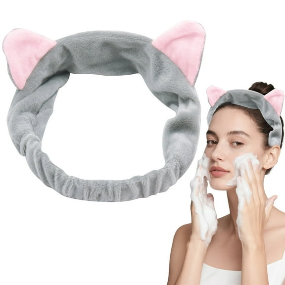 Blekii Cat Ears Spa Headband - Elastic Washable Wrap for Facial Makeup, Women's Cute Hair Accessory