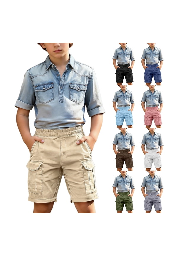 Children's Casual Multi Pocket Sports Work Pants Lightweight Summer Bottoms Lavender 160