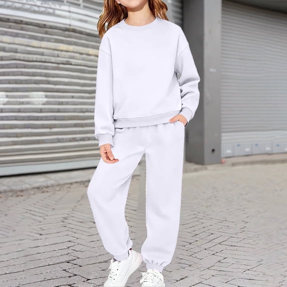Blekii Childrens Unisex Sweatshirt Sweatpants Set, Children's Unisex Sweatshirt & Sweatpants Set, Solid Color Two Piece for Boys Girls, Casual Play Wear for Fall Winter Solid Color Two Piece