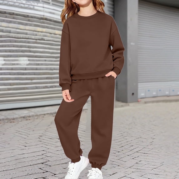 Blekii Childrens Unisex Sweatshirt Sweatpants Set, Children's Unisex Sweatshirt & Sweatpants Set, Solid Color Two Piece for Boys Girls, Casual Play Wear for Fall Winter Solid Color Two Piece