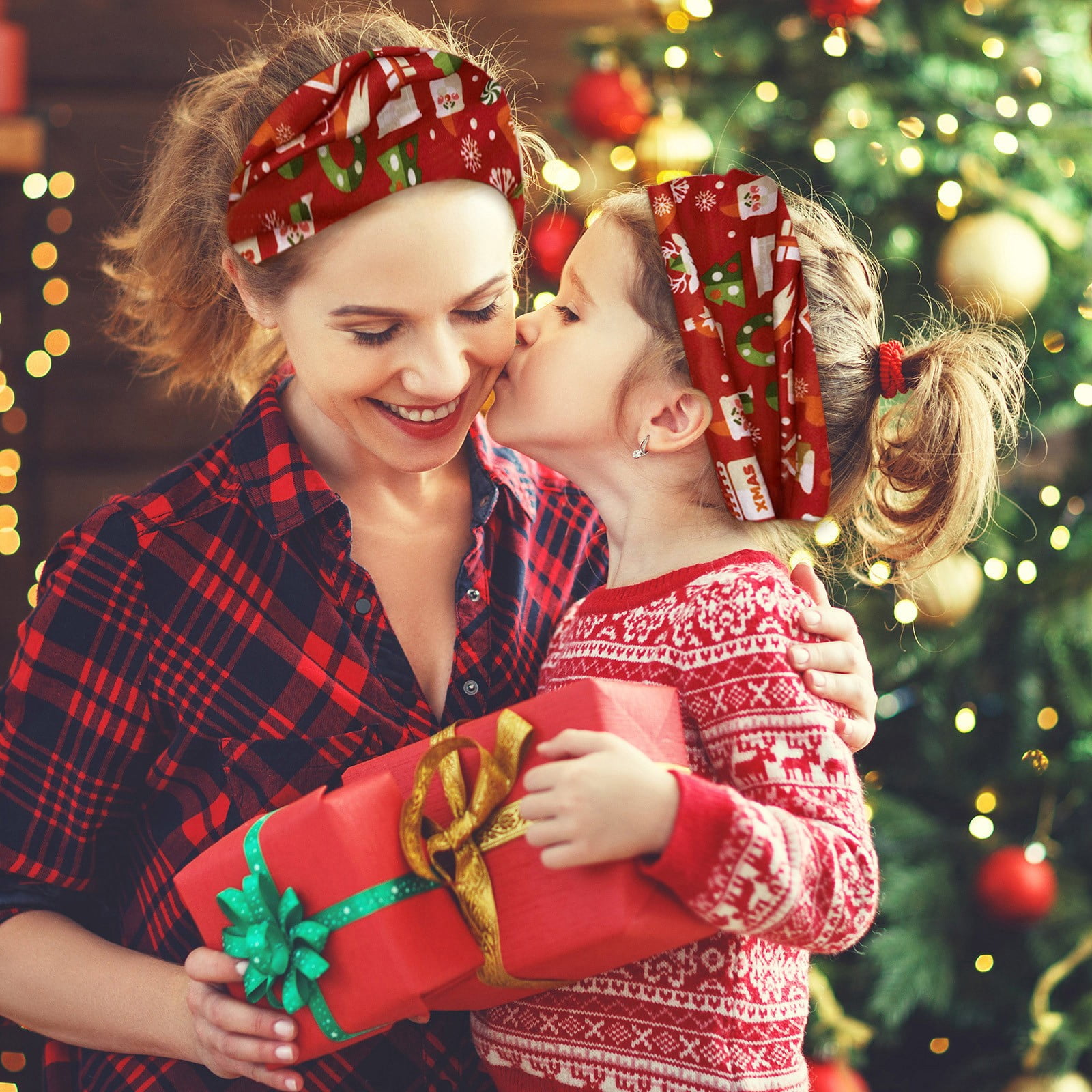 Blekii Christmas Elastic Headband Christmas Shampoo Christmas Tree