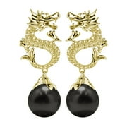 Blekii Cleanrance! Chinese New Year Dragon Earrings for Women Glitter Cubic Zirconia Pearl Dangle Expectation A Sense of Party Gift Jewelry Earrings Black Earrings