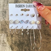 Blekii Clearance! 9 Pairs Hoop Earrings for Girls Women Multipack Pearl Small Big Hoops Earring Packs Set Fashion Trendy Earrings Jewelry for Birthday Party Gift Earrings Silver