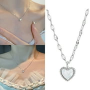 Blekii Clearance! 925 Sterling Silver Friary Love Necklace Female New Temperament Unique Design Sense of White Heart Collar Bone Chain Fashion Necklace Silver