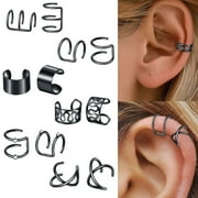 Blekii Clearance! Women's 12 Pcs New Minimalist Ear Cuff Dainty Charm No Piercing Ear Clip Earrings Black
