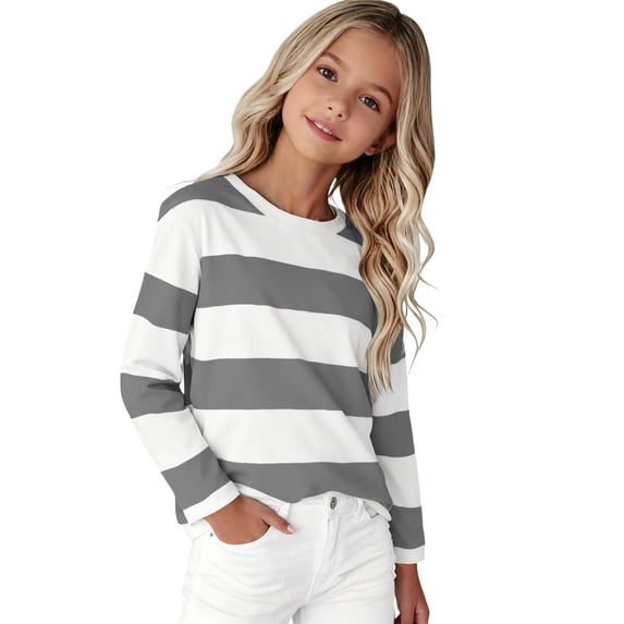Blekii Crew Neck Basic Tee Comfortable, Kids Long Sleeve Striped T-Shirt Casual Blouse Girls Cotton, Casual Wear, School, Weekend, Travel, Daily Outfit, Seasonal Fashion, Layering, Indoor Activities