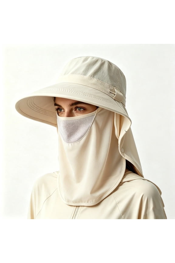 Full Coverage Bucket Sun Hat Wide Brim, Wide Brim Sun Hat Visor for Women, Detachable Face & Neck Cover Neck Flap Cap Garden Lawn Work Sports Hiking Fishing Hats Beige