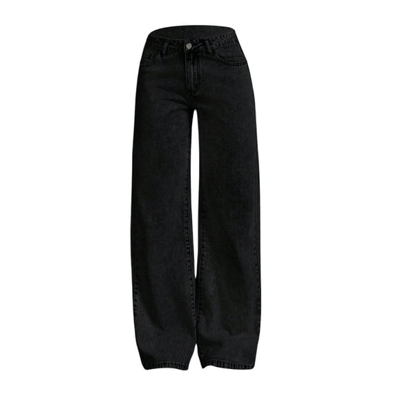 Blekii Girls Bow Denim Jeans, Wide Leg Baggy Pants, High Waisted Casual Streetwear, Black, 12