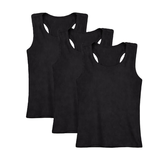 Blekii Girls Racerback Tank Tops, 3 Pack Sleeveless Camisoles, Soft Stretchy Dance Shirts, Black, 100