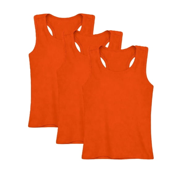 Blekii Girls Racerback Tank Tops, 3 Pack Sleeveless Camisoles, Soft Stretchy Dance Shirts, Orange, 140