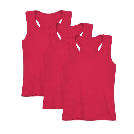 Blekii Girls Racerback Tank Tops, 3 Pack Sleeveless Camisoles, Soft Stretchy Dance Shirts, Red, 110