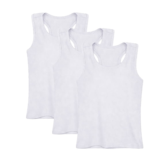 Blekii Girls Racerback Tank Tops, 3 Pack Sleeveless Camisoles, Soft Stretchy Dance Shirts, White, 120