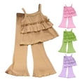 thumbnail image 1 of Blekii Girls Two Piece Set Flared Pants, Girls Two Piece Set: Flared Nine Point Pants & Top, Spring Summer Fall Comfortable Suspenders Outfit for Kids Spring Summer Fall Suspenders Outfit Spring, 1 of 7