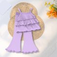 thumbnail image 1 of Blekii Girls Two Piece Set Flared Pants, Girls Two Piece Set: Flared Nine Point Pants & Top, Spring Summer Fall Comfortable Suspenders Outfit for Kids Spring Summer Fall Suspenders Outfit Spring, 1 of 7