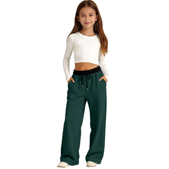 Blekii Kids Boys Girls Double Color Sweatpants Athletic Running Pants Long Sports Fitness Bottoms, Blackish Green, 150