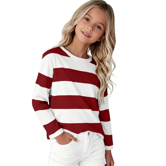 Blekii Kids Long Sleeve Striped T-Shirt, Kids Long Sleeve Striped T-Shirt, Crew Neck Basic Tee Comfortable Top for Girls, Casual Blouse for Children Crew Neck Basic Tee Comfortable Casual Wear,