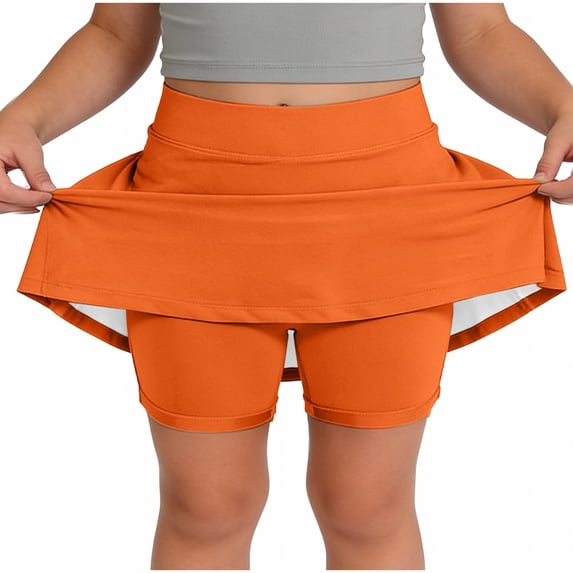Blekii Kids Solid Tennis Skirt, Athletic Skort with Shorts, Elastic Waist Sport Skirt, Orange, 160