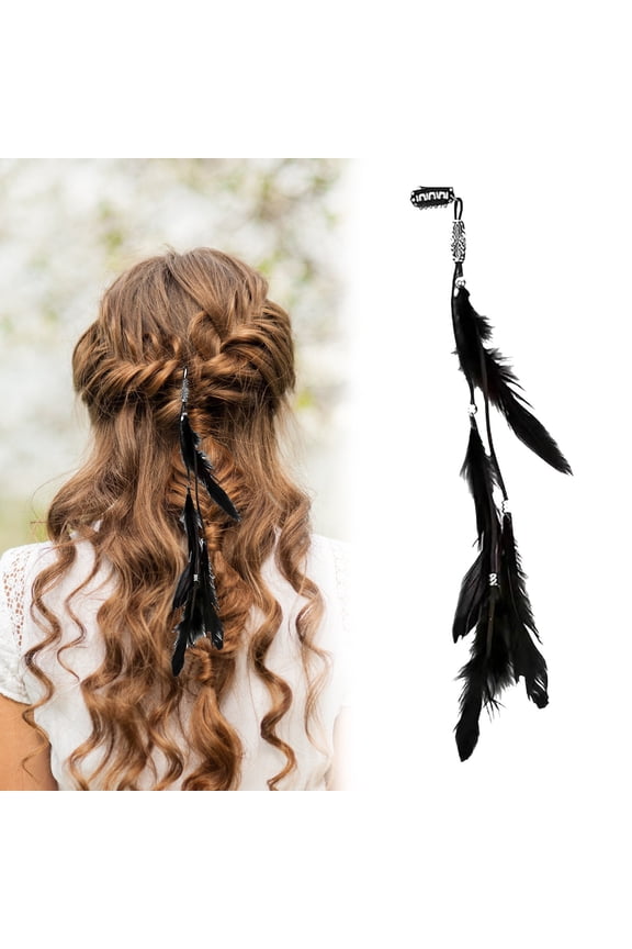 Long Feather Hair Clip 1PCS- Beaded Ethnic Design, Hair Accessory for Women