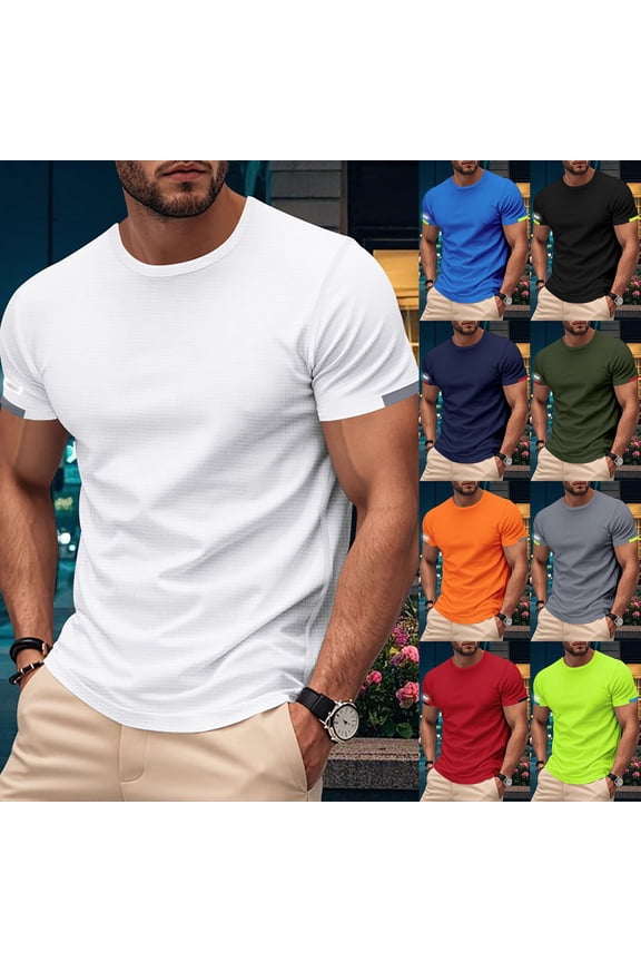 Men's Casual Fashion Solid Color Quick Dry Night Run Round Neck T-Shirt - Reflective Safety Elements, Breathable Performance Fabric - Perfect for Evening Running, Night
