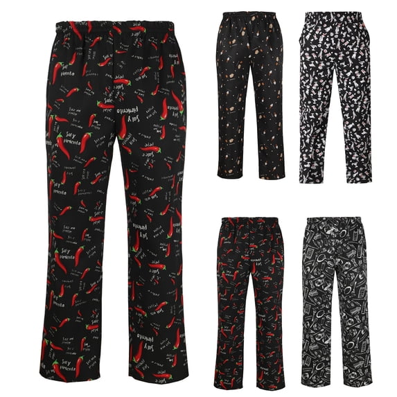 Blekii Men's Chef Pants, Hotel Restaurant Work Trousers with Pepper & Utensil Print, Full Elastic Waist for Comfort, Durable Cotton Blend for Kitchen Staff, Functional And Fun