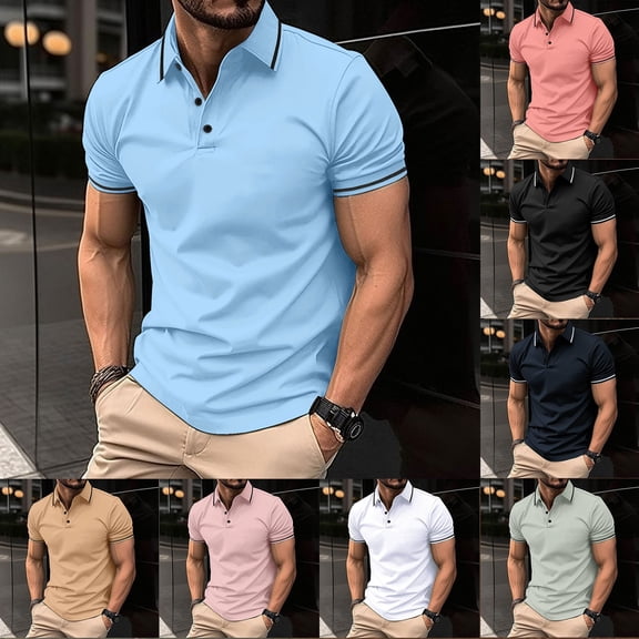 Blekii Men's Classic Basic Short Sleeve Cotton Golf Shirts for Men Dry Fit - Ribbed Collar Design, Sporty Athletic Style - Great for Golf Course, Tennis Court, Country Club, Weekend